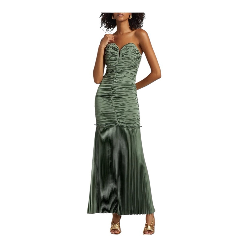L’idee Green Strapless Ruched Pleated Gown Size 6